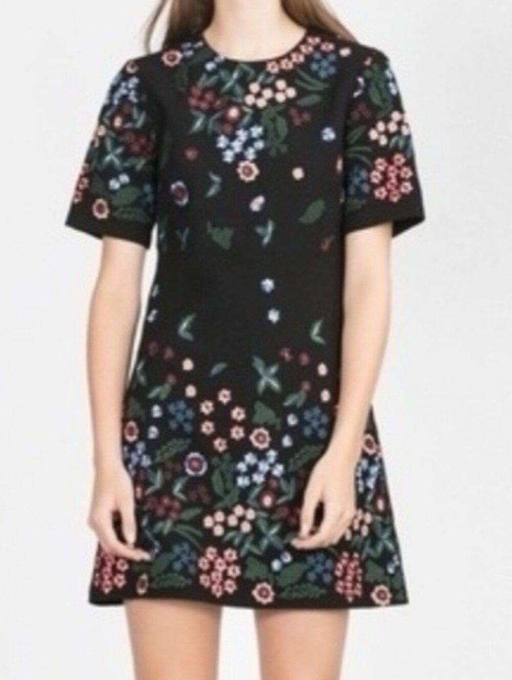 Zara Black Embroidered Floral Mini Dress Bloggers Fave Sz XS